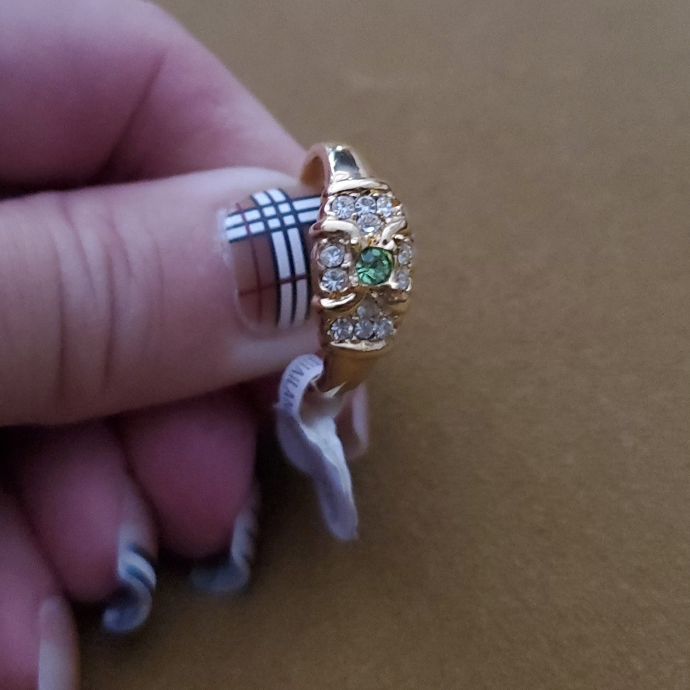 💚Elegant Gold 14k EP- Green & Clear Gemstone Ring Sz.9